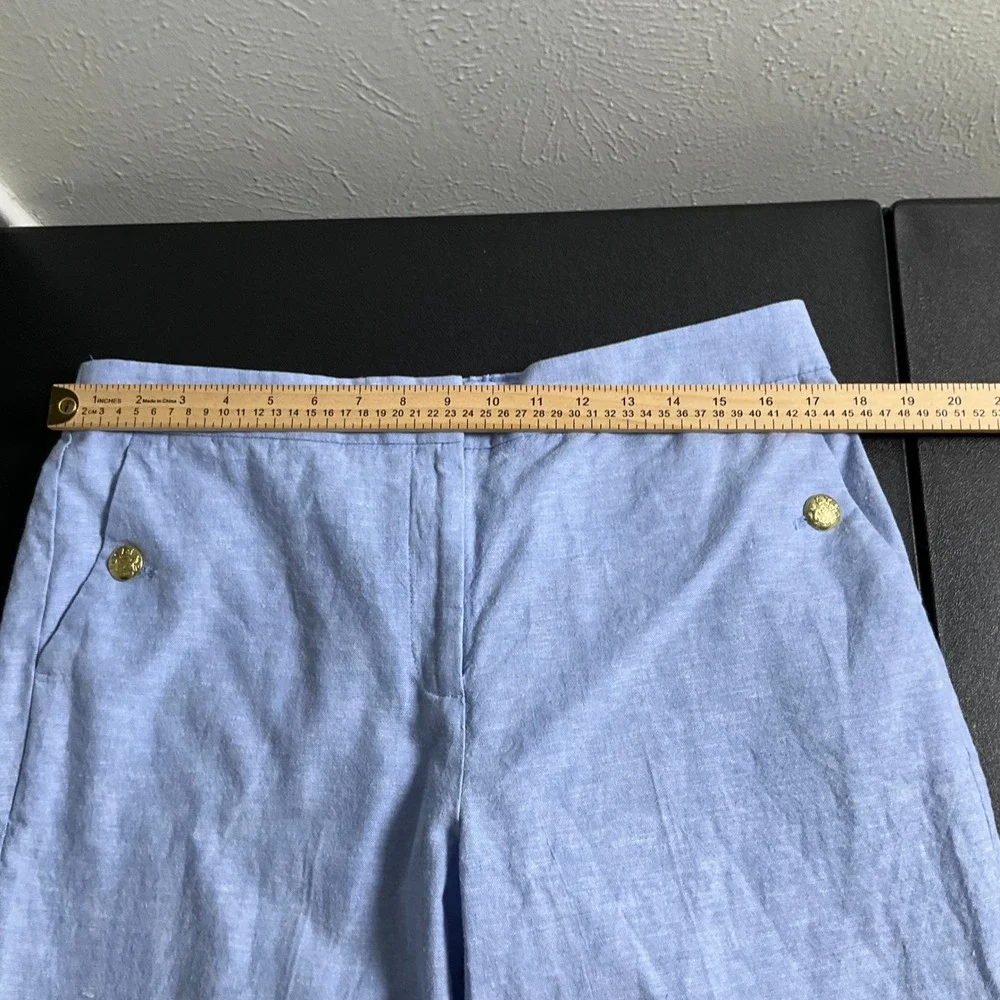 J.Crew Linen Blend Cropped Pants Gold Button Detail Casual‎ Womens Size 14